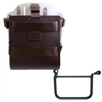 Porte-sac en aluminium avec façade en cuir réglable et raccord rapide + Cadre Gauche Royal Enfield Guerrilla 450
