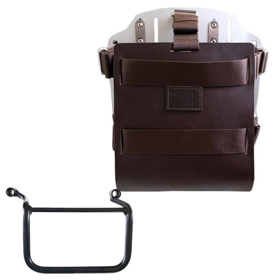 Support de sac en aluminium avec façade en cuir réglable et attache rapide + Royal Enfield Himalayan 450 (à partir de 2024) Cadre droit