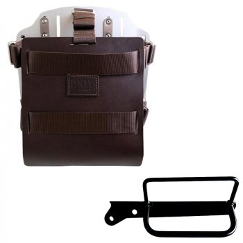 Support de sac en aluminium avec façade en cuir réglable et attache rapide + Cadre gauche Royal Enfield Hunter 350