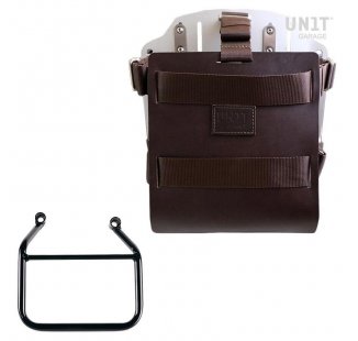 Support de sac en aluminium avec façade en cuir réglable et attache rapide + Cadre Thriumph Speed 400 & Scrambler 400 X Droit (Uniquement compatible avec notre code d'échappement bas : 4206Low)