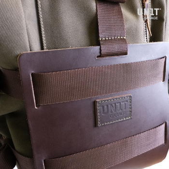 Support de sac en aluminium avec façade en cuir réglable, attache rapide et cadre