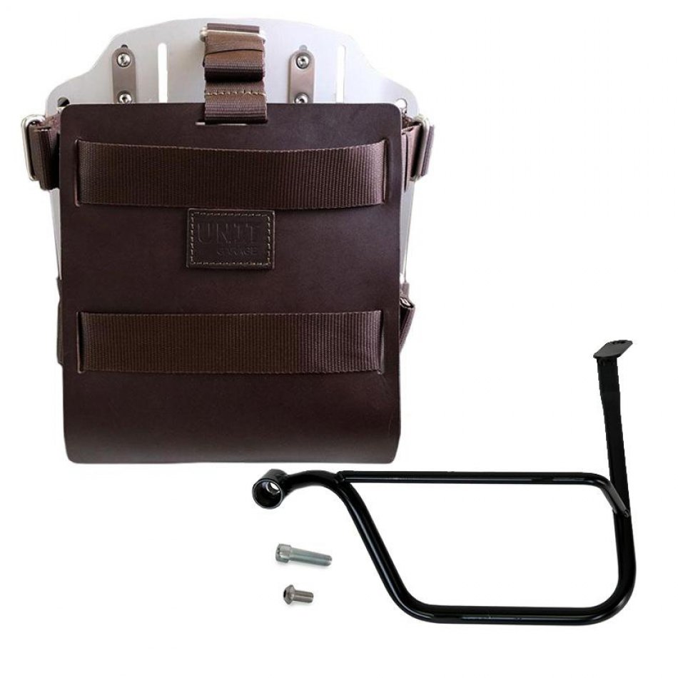Support de sac en aluminium avec façade en cuir réglable, attache rapide et cadre