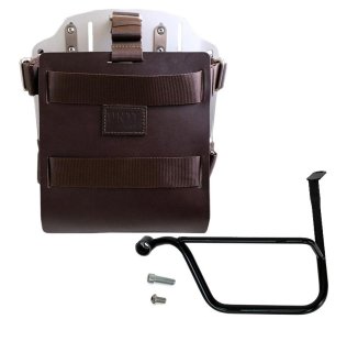 Support de sac en aluminium avec façade en cuir réglable, attache rapide et cadre
