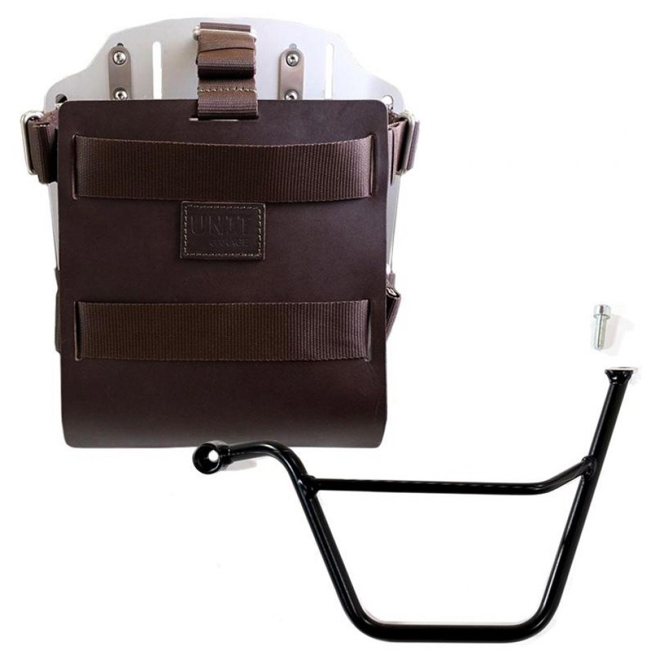 Support de sac en aluminium avec façade en cuir réglable, attache rapide et cadre