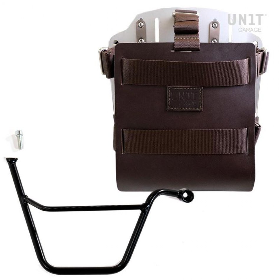 Support de sac en aluminium avec façade en cuir réglable, attache rapide et cadre