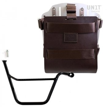 Support de sac en aluminium avec façade en cuir réglable, attache rapide et cadre