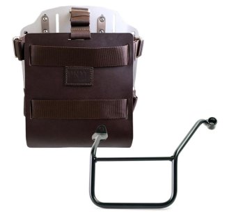 Support de sac en aluminium avec façade en cuir réglable, attache rapide et cadre