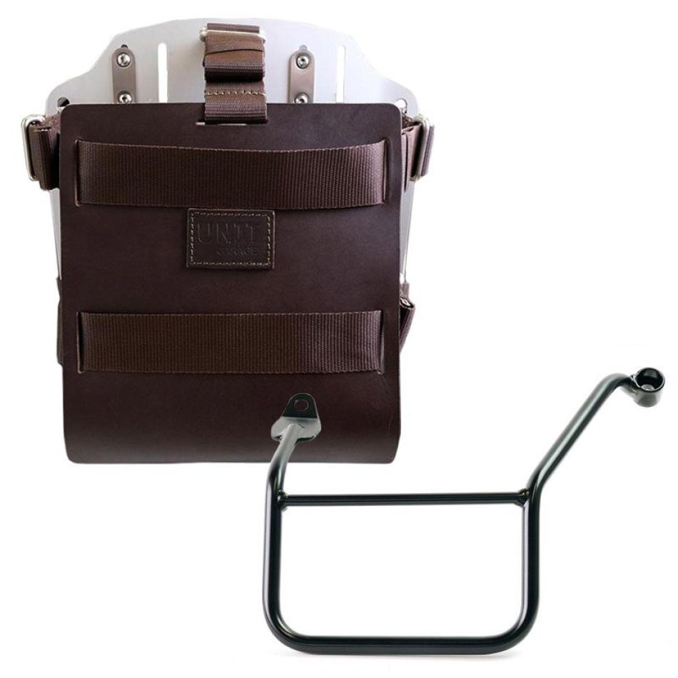 Support de sac en aluminium avec façade en cuir réglable, attache rapide et cadre
