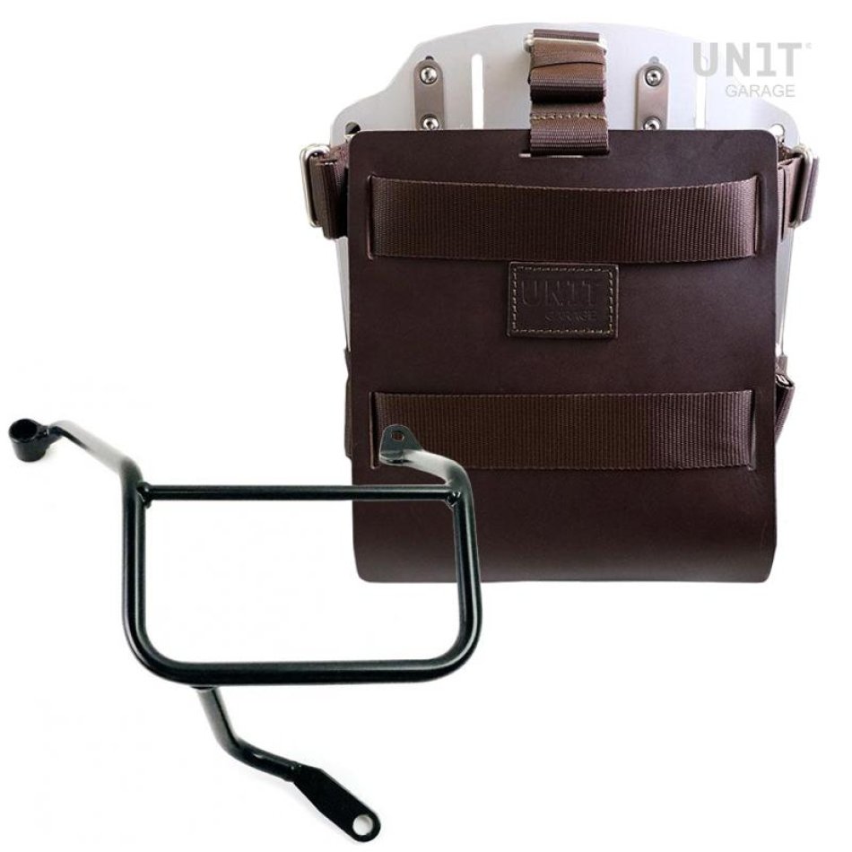 Support de sac en aluminium avec façade en cuir réglable, attache rapide et cadre