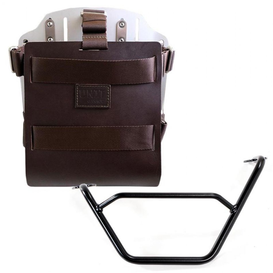 Support de sac en aluminium avec façade en cuir réglable, attache rapide et cadre