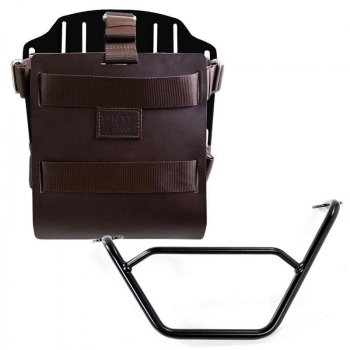 Support de sac en aluminium avec façade en cuir réglable, attache rapide et cadre