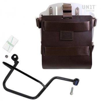 Support de sac en aluminium avec façade en cuir réglable, attache rapide et cadre