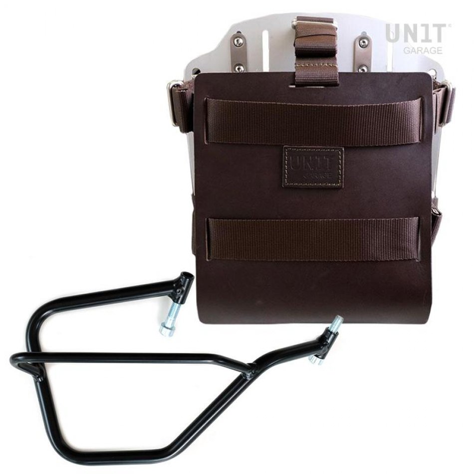 Support de sac en aluminium avec façade en cuir réglable, attache rapide et cadre