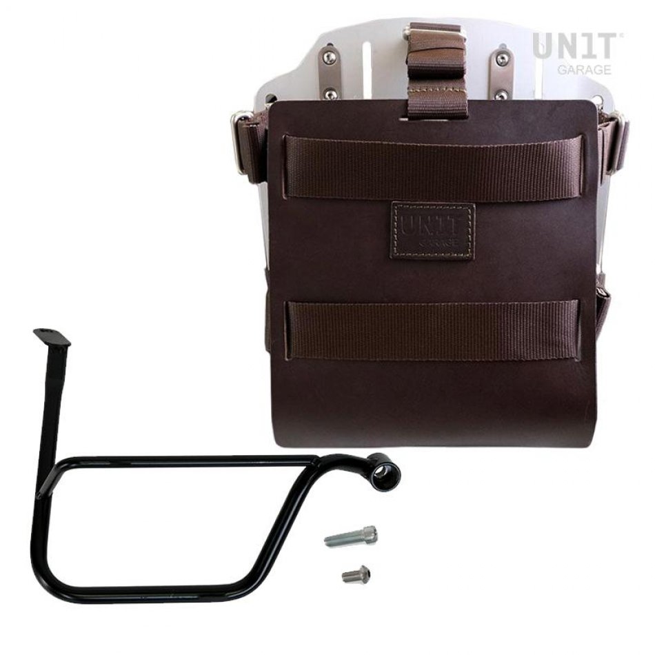 Support de sac en aluminium avec façade en cuir réglable, attache rapide et cadre