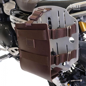Support de sac en aluminium avec façade en cuir réglable, attache rapide et cadre