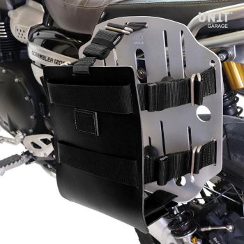 Support de sac en aluminium avec façade en cuir réglable, attache rapide et cadre