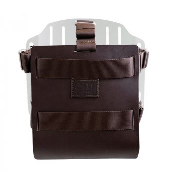 Support de sac en aluminium avec façade en cuir réglable et attache rapide